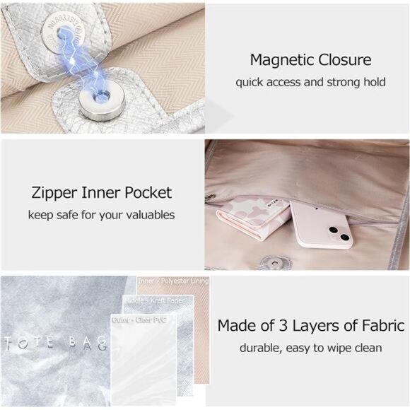 Women’s Large PVC Silver Tote Bag Oversized Shopper Handbag with Shoulder Straps - Picture 3 of 8